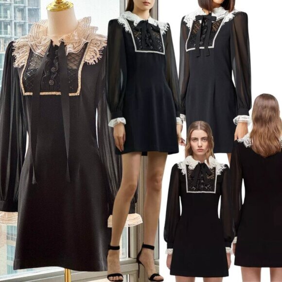 Self-Portrait Dresses & Skirts - 🆕 SELF-PORTRAIT 🧿 NWOT Diamante Trim Mini Dress, Black - Sz US 4 UK 8